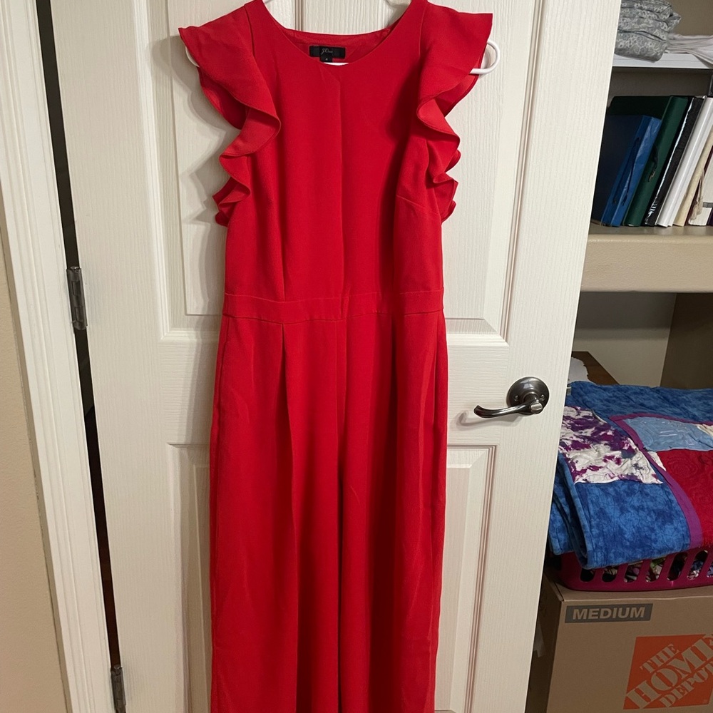 Elegant Red Ruffle Sleeve Jumpsuit